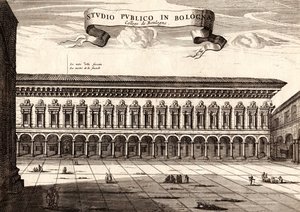 Le Palais Archiginnasio, Bologne, Émilie-Romagne, Italie, gravure sur cuivre - Joan Blaeu