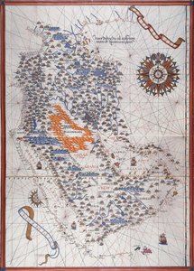 Carte de la péninsule arabique, avec rose des vents et détails des ports et côtes maritimes, dans l
