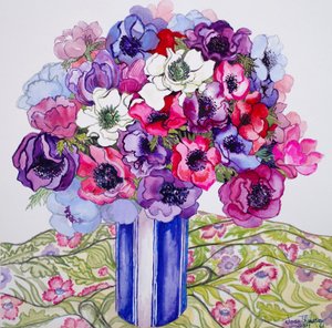 Anémones dans un pot rayé, 2015 - Joan Thewsey