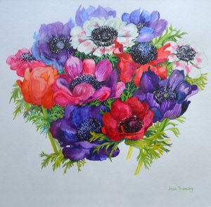 Anémones : rouge, blanc, rose et violet, 2000 - Joan Thewsey