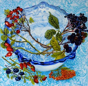 Bol antique bleu avec baies - Joan Thewsey