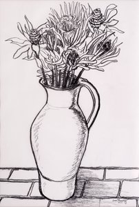 Cruche Brune avec Fleurs Séchées, 2000