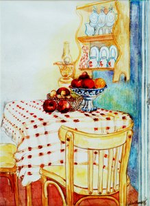 Table de cuisine de cottage avec pommes - Joan Thewsey