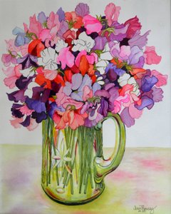 Pois de senteur dans un pichet en verre - Joan Thewsey