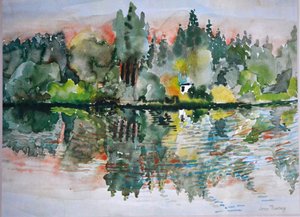 Le lac au coucher du soleil, Bremes les Ardres, 2000