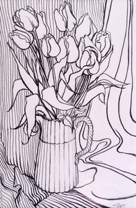 Tulipes contre un Tissu Rayé, 2000