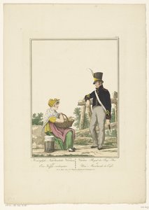 Soldat debout avec une vendeuse de café assise (Uniformes et costumes) - Joannes Bemme