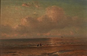 Figures près de la côte au crépuscule