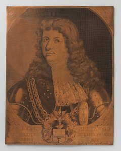 Plaque de gravure en cuivre avec portrait (buste) de Cornelis Speelman 1640-1684, Gouverneur général des Indes néerlandaises 1681-1684
