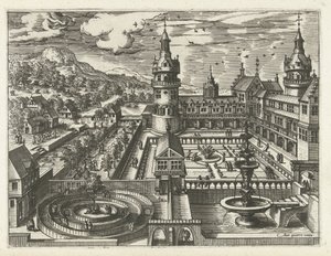Château avec labyrinthe et fontaine - Joannes van Doetechum (I) (attributed to)