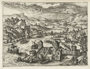 Paysage fluvial avec château d
