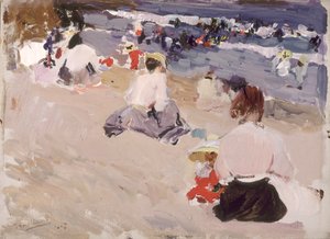 Personnes assises sur la plage - Joaquín Sorolla