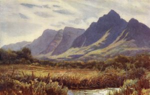 Péninsule du Cap, Afrique du Sud : Table Mountain depuis Cape Flats (litho en couleur) - Joaquin Xaudaru y Echau