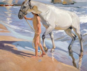 Le bain du cheval - Joaquín Sorolla