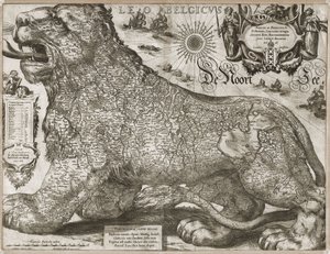 Leo Belgicus - carte des Pays-Bas (1611) - Jodocus Hondius