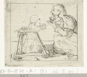 Femme avec enfant dans un trotteur - Johan Antoni Kauclitz Colizzi