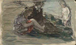 Femme avec deux enfants au bord de l