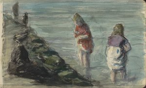 Femme avec deux enfants au bord de l