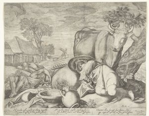 Semeur et ouvriers dormant tandis que Satan sème de l