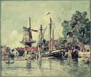 En Hollande, les barques près du moulin - Johan Barthold Jongkind