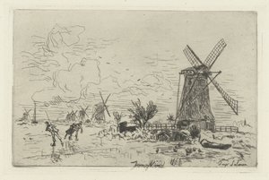 Paysage avec moulins et patineurs - Johan Barthold Jongkind
