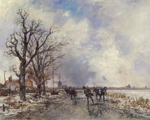 Patineurs sur la rivière Schie, près de Rotterdam, 1866 - Johan Barthold Jongkind