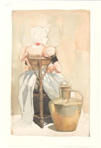 Jeune fille en costume traditionnel, vue de dos - Johan Braakensiek