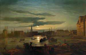Le port de Copenhague au clair de lune