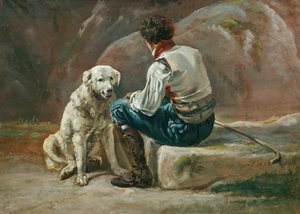 Italien avec chien blanc