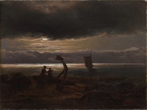 Mère et enfant au bord de la mer - Johan Christian Dahl