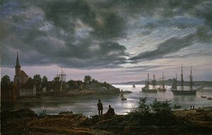 Vue de Larvik au clair de lune, Norvège