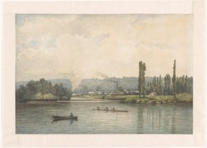 Vue de Port-Marly sur la Seine, avec la blanchisserie - Johan Conrad Greive (signed by artist)