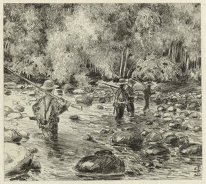 Soldats traversant une rivière - Johan Gerard Sinia
