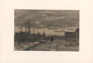 Vue sur un quai - Johan Hendrik Weissenbruch (signed by artist)