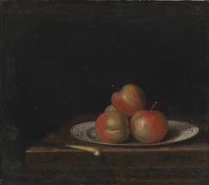 Nature morte avec pommes sur une assiette 