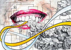 Des dents. Des pierres et des cordes. Peinture à l