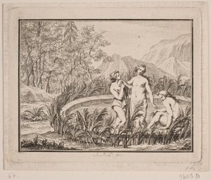 Vignette. Trois femmes se baignant dans un bassin - Johan Martin Preisler