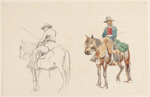 Campagnol à cheval, vu de biais par derrière. Campagnol à cheval vu de biais par devant - Johan Thomas Lundbye
