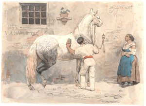 Un cheval gris pommelé brossé à Via Margutta - Johan Thomas Lundbye