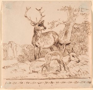 Un cerf, une biche et leurs faons - Johan Thomas Lundbye
