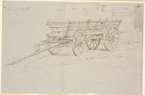 Un chariot de récolte avec une poule caquetante sur la barre du chariot - Johan Thomas Lundbye