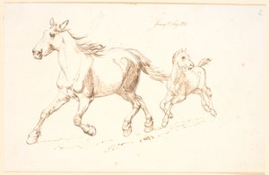 Jument galopante avec poulain - Johan Thomas Lundbye