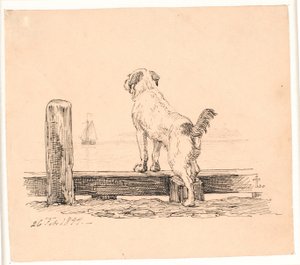 Le chien sur la plage. Illustration pour "Fabler for Børn" de Kaalund - Johan Thomas Lundbye