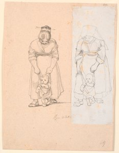Italienne menant un petit enfant en laisse - Johan Thomas Lundbye