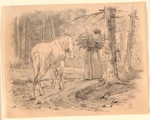 La femme et le cheval. Illustration pour "Fables pour enfants" de Kaalund. Voir commentaire du catalogue d