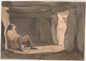 Lorents Frølich assis dans une tombe à couloir - Johan Thomas Lundbye