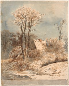 Paysage enneigé avec maison entre les arbres - Johan Thomas Lundbye
