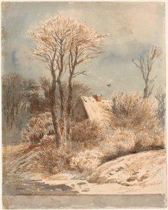 Paysage enneigé avec maison entre les arbres - Johan Thomas Lundbye