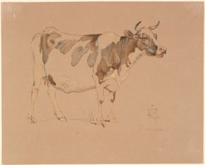 Vache rouge et blanche debout - Johan Thomas Lundbye