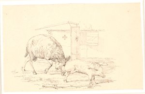 Le bélier et le cochon. Illustration pour "Fables pour enfants" de Kaalund. Voir commentaire du catalogue d
